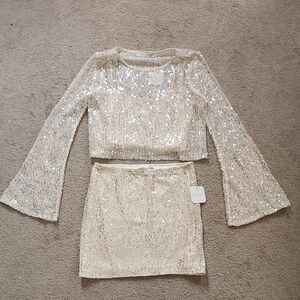 Altar'd State Champagne Sequin Top And Skirt